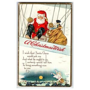 Vintage 1919 Santa Claus Airship Plane Christmas Postcard with Embossed Details